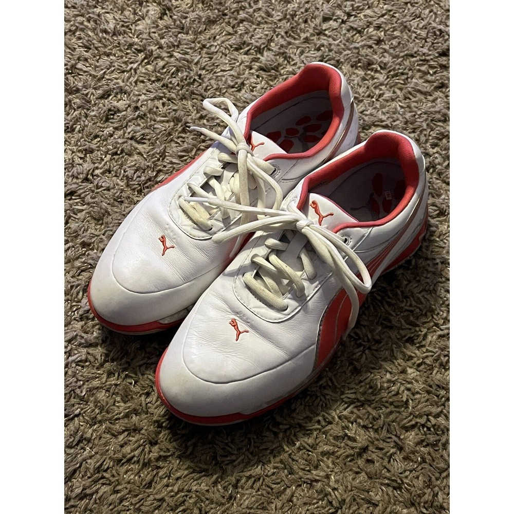 Puma Women's Golf Shoes While Leather‎ w/ Pink Size 7 Excellent Condition!